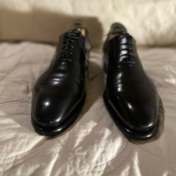 US Size 10 Santoni Black Leather CapToe Goodyear Oxfords - Picture 2 of 14